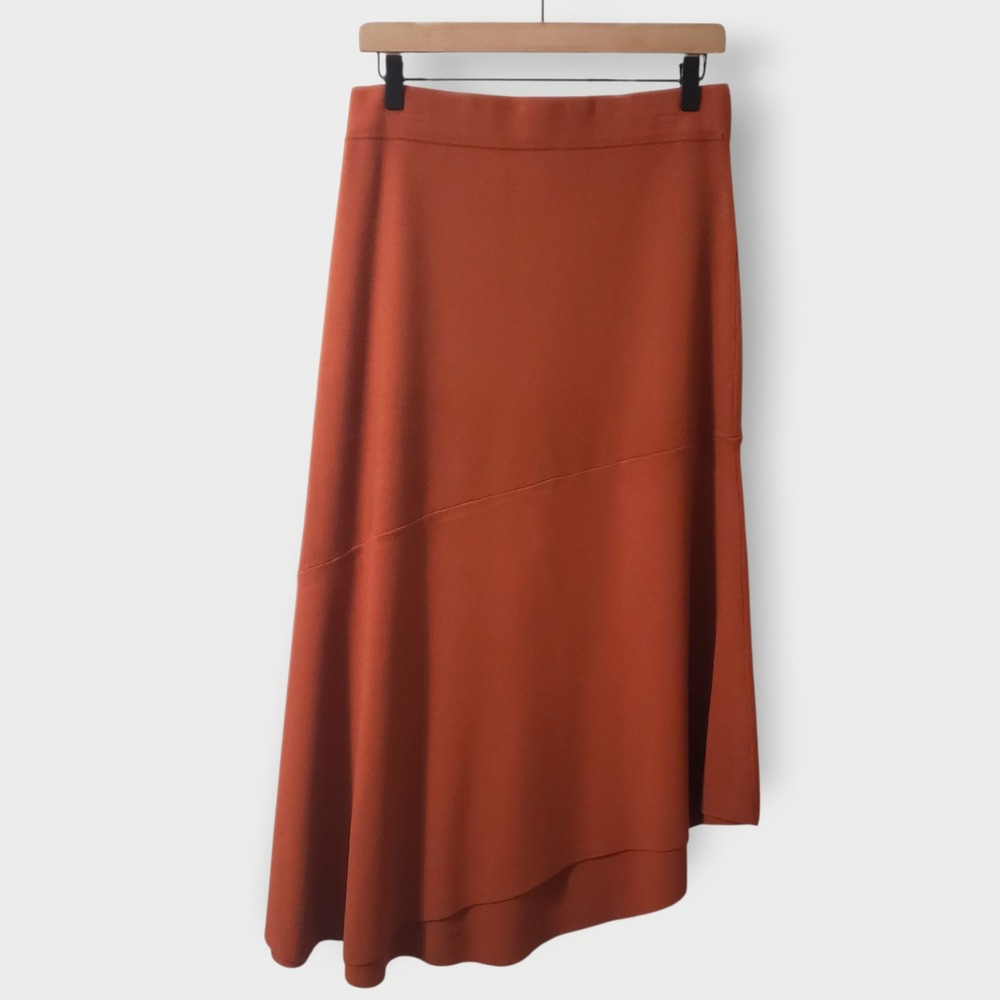 House of Harlow 1960 Asymmetrical Knit Split Midi Skirt Rust Orange Size M